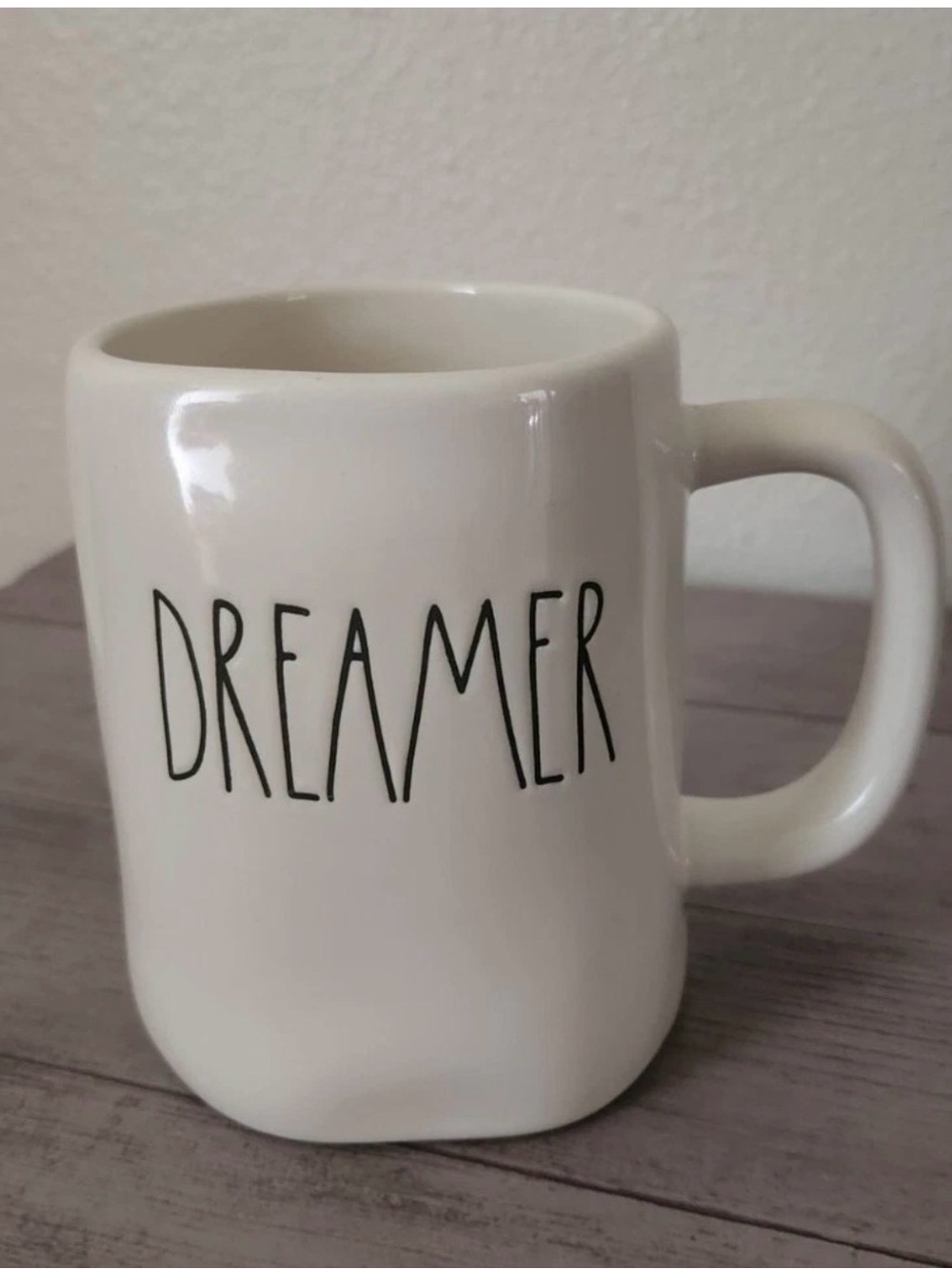 Rae Dunn Dreamer Ceramic Mug in Cream with Black Lettering
